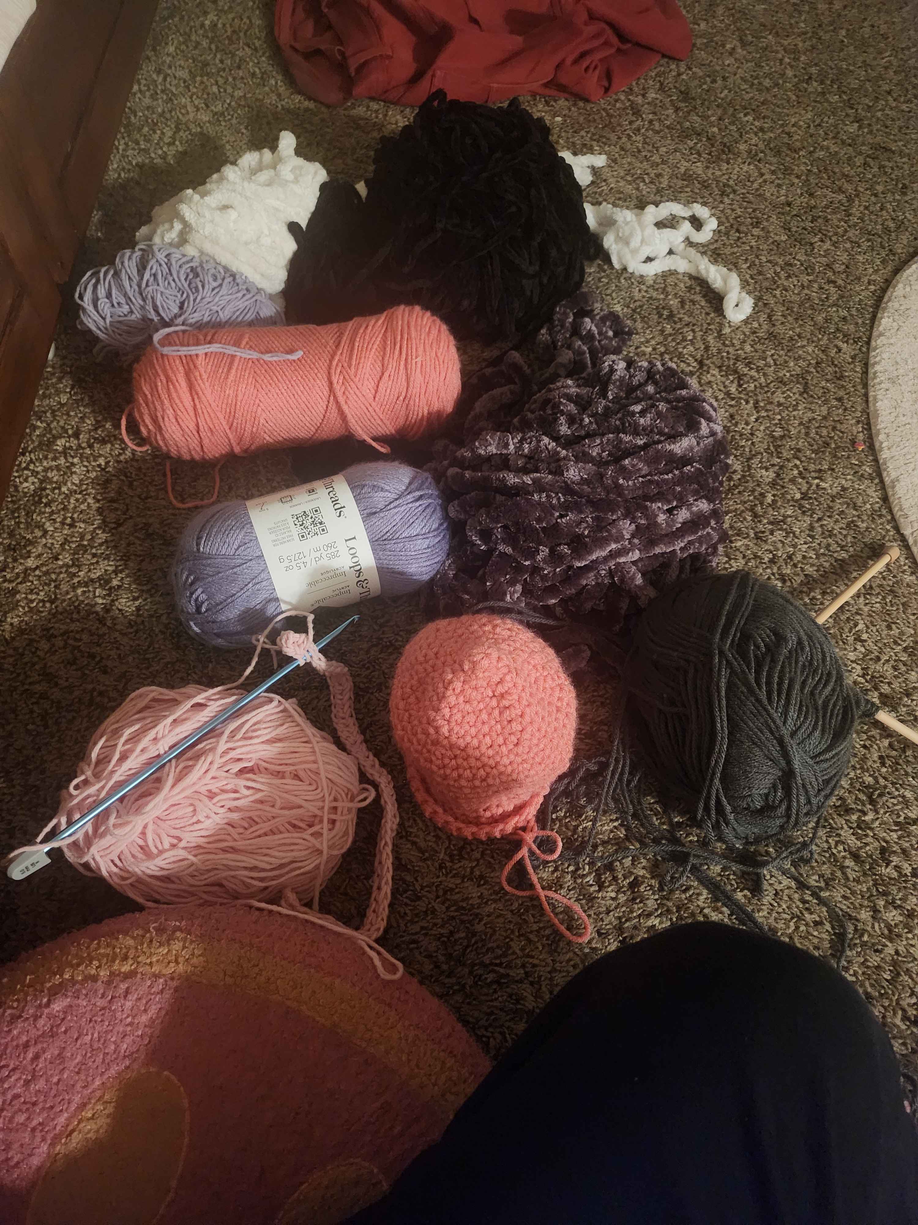 yarn with purple pink gray and brown