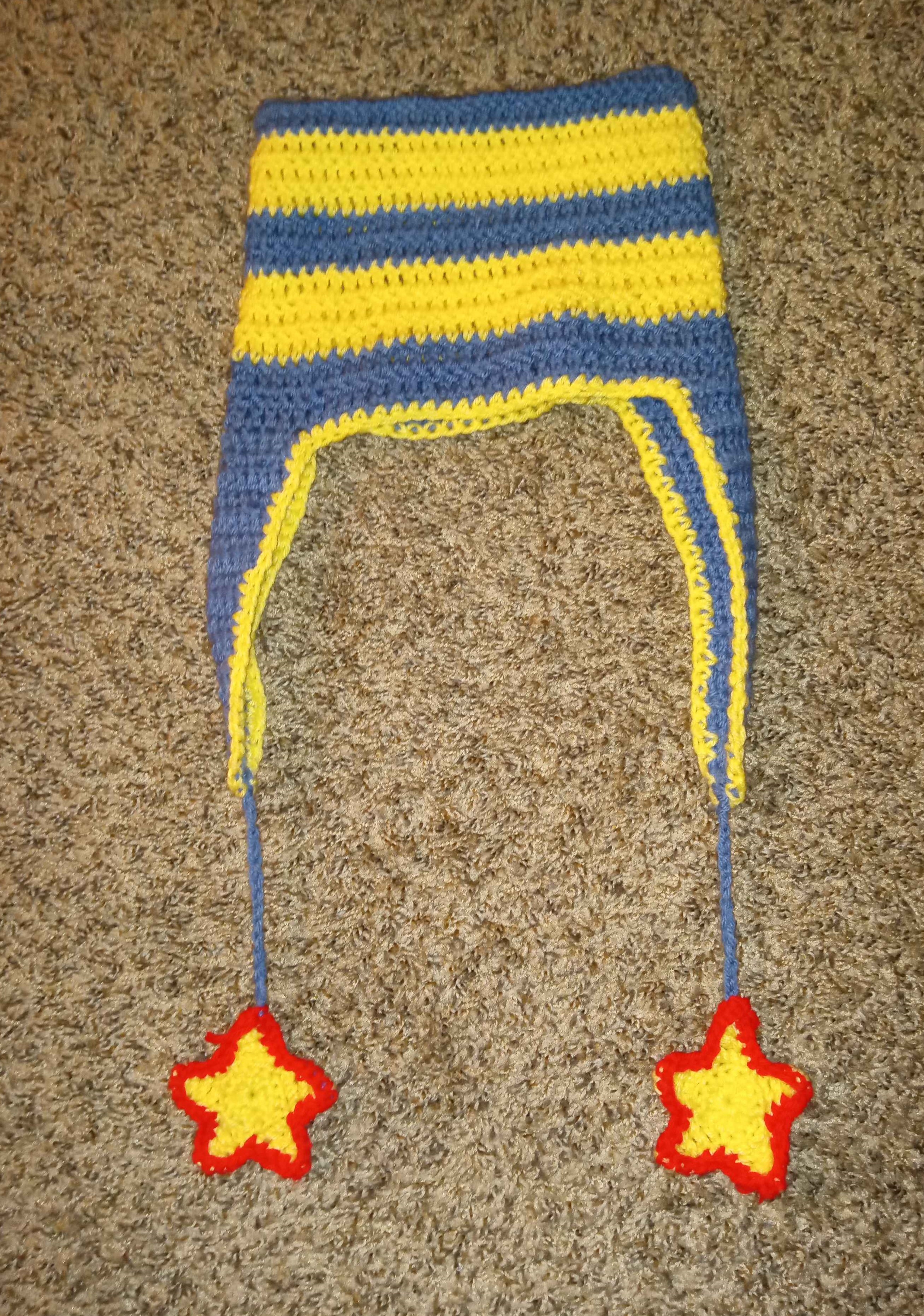 yellow n blue cat beanie w ear flaps