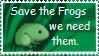 green stamp that says save the frogs